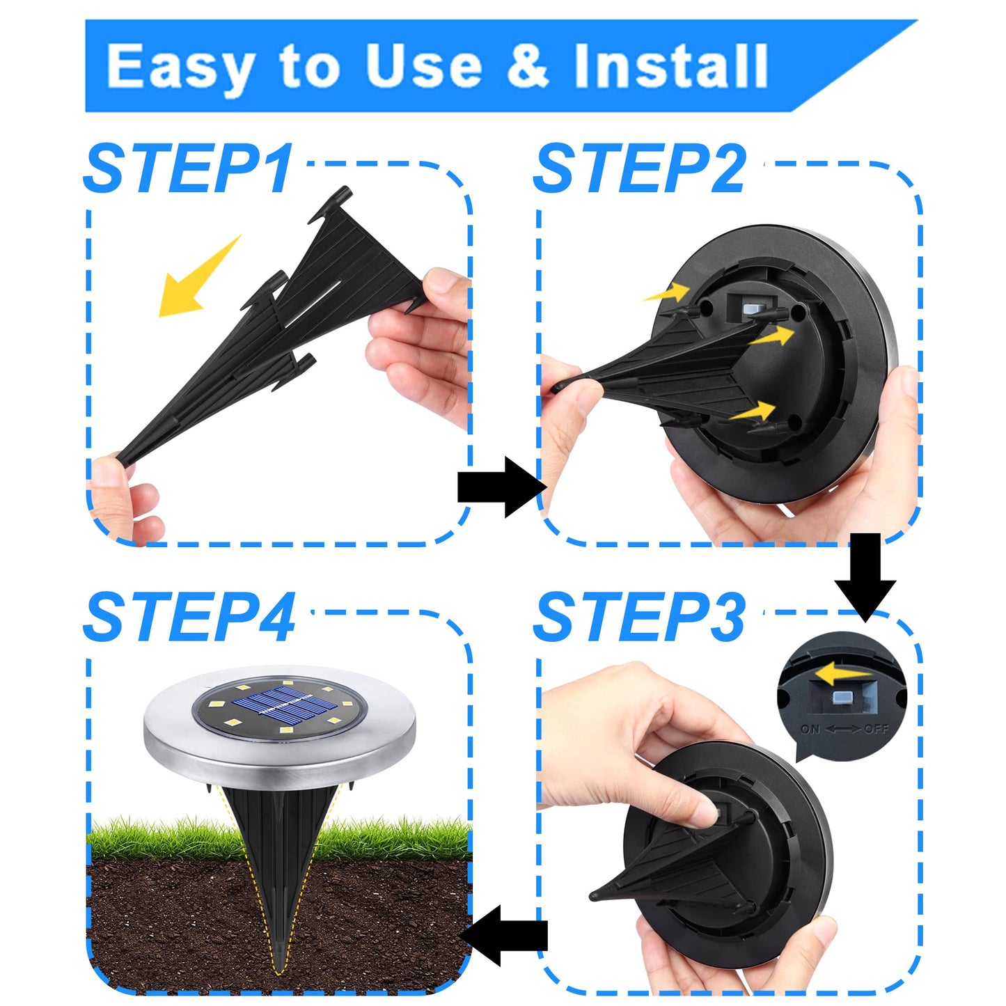 Baštenske solarne disk ubodne lampe 4 kom – 12led Disk Lights